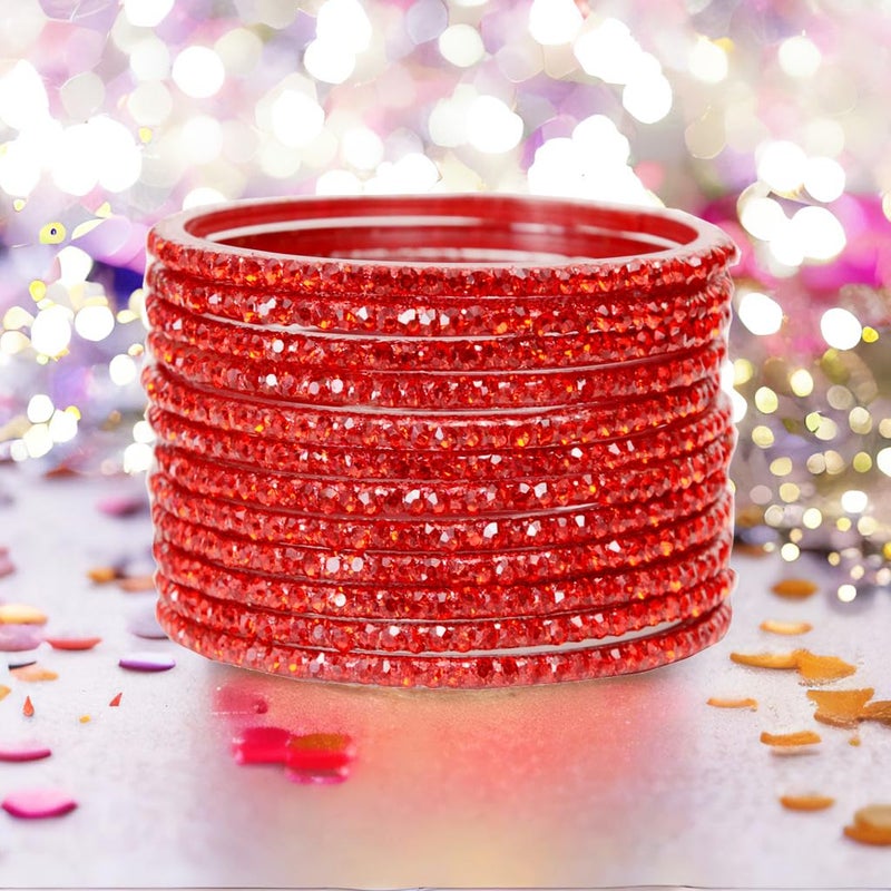 JD'Z COLLECTION Indian Bangles Jewelry For Women Bollywood Bangles Set Bridal Ethnic Wedding Partywear Costume Match CZ Stone Glass Bangle Red Size-2.8 (Red, 2.80, Inches) - Image 4